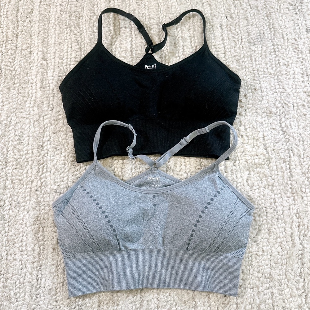 Set of 2! Pro Fit Super Stretchy Sports Bra Grey & Black Size S